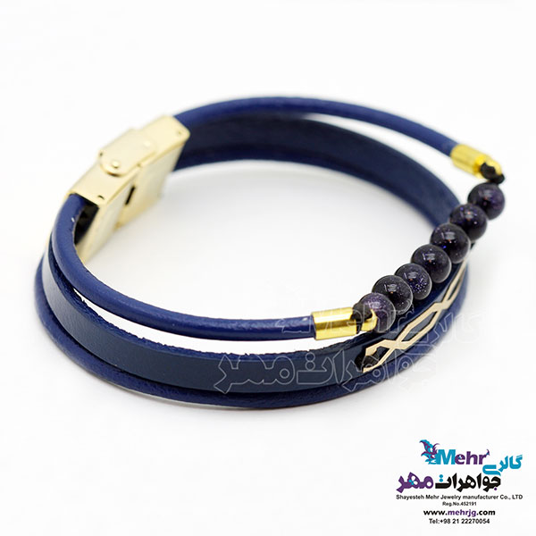 دستبند طلا و چرم - طرح هندسی