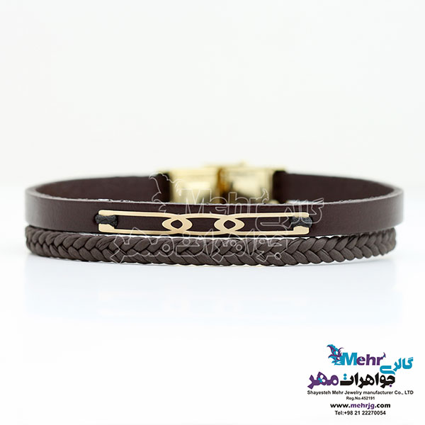 دستبند طلا و چرم - طرح هندسی