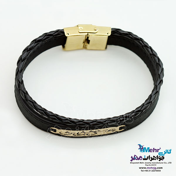 دستبند طلا و چرم - طرح چو هستی خوش باش