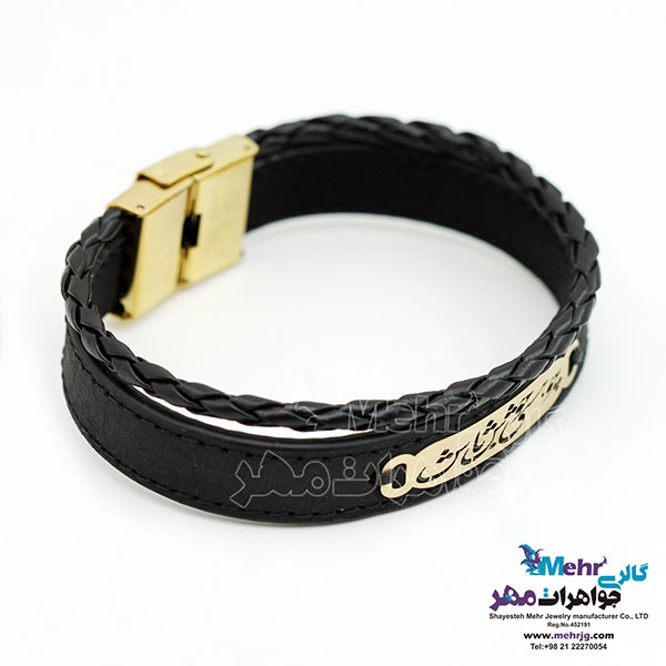 دستبند طلا و چرم - طرح چو هستی خوش باش