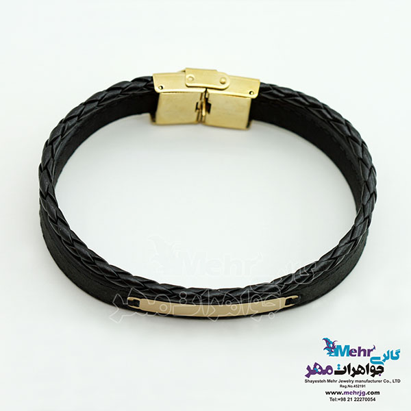 دستبند طلا و چرم - طرح هندسی