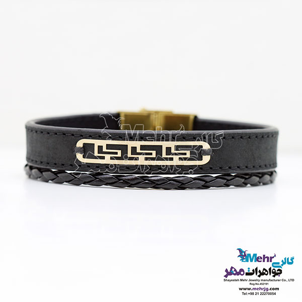 دستبند طلا و چرم - طرح پلکانی