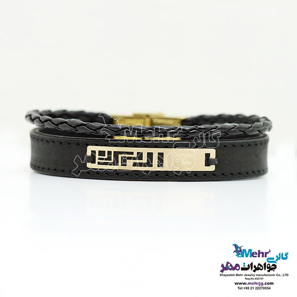 دستبند طلا و چرم - طرح پلکانی