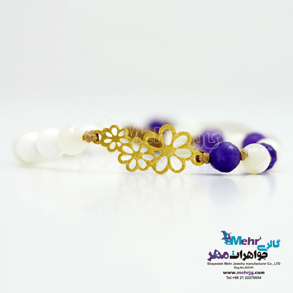 دستبند طلا و سنگ - طرح گل
