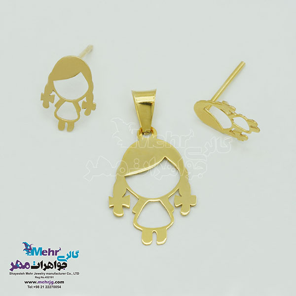 نیم ست طلا - آویز و گوشواره - طرح دختر بچه