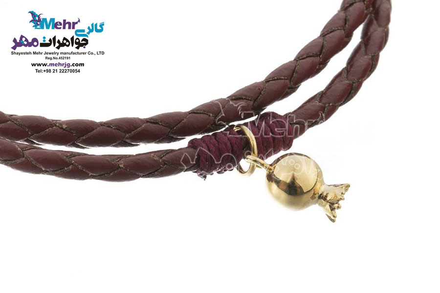 دستبند طلا و چرم - طرح انار