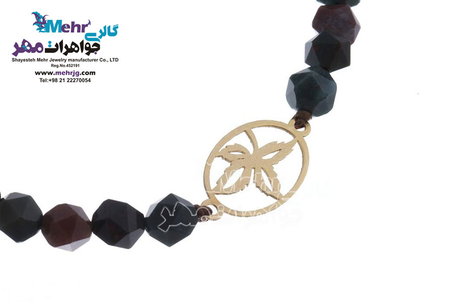 دستبند طلا و سنگ - طرح برگ