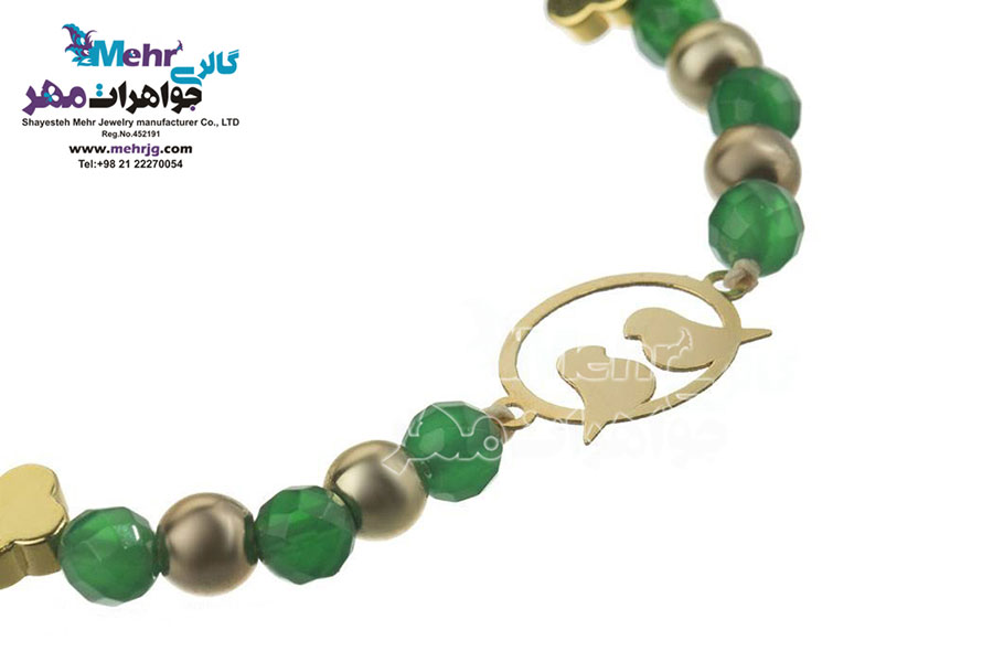 دستبند طلا و سنگ - طرح پرنده و قفس