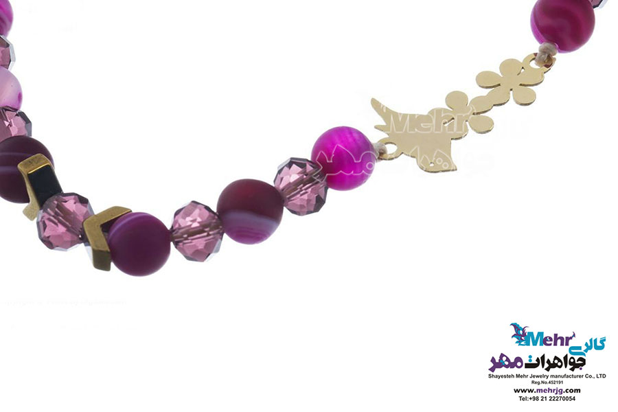 دستبند طلا و سنگ - طرح گل و پرنده