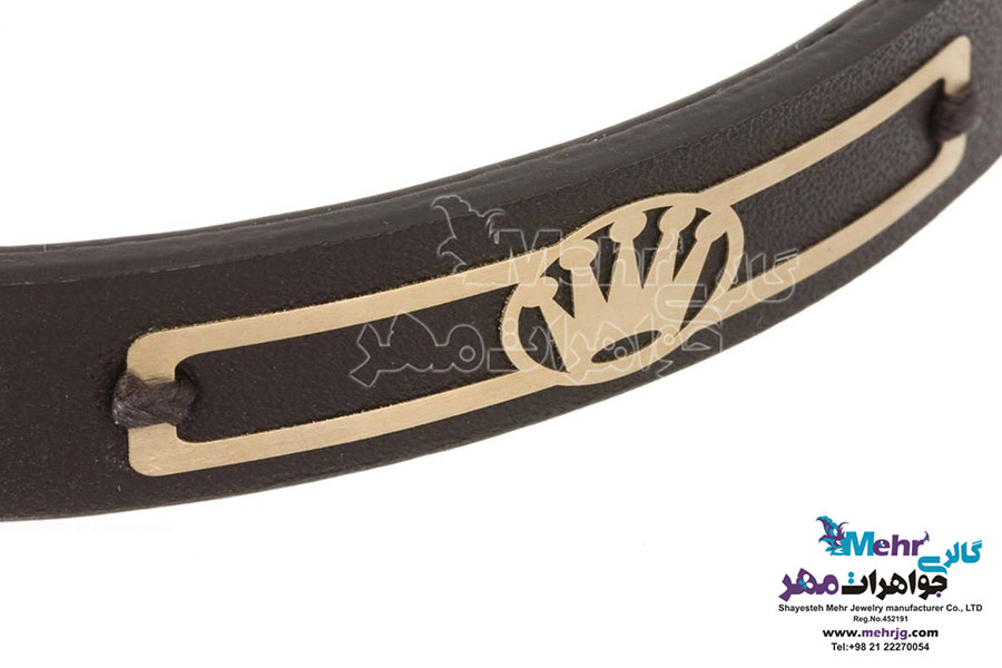 دستبند طلا و چرم - طرح تاج
