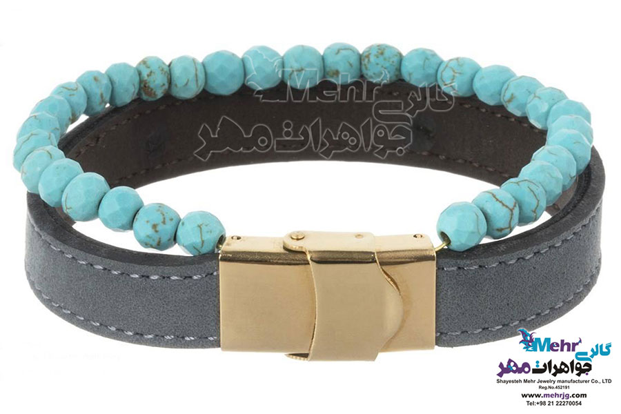 دستبند طلا و چرم - طرح هندسی