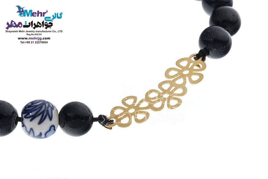دستبند طلا و سنگ - طرح گل پریوش
