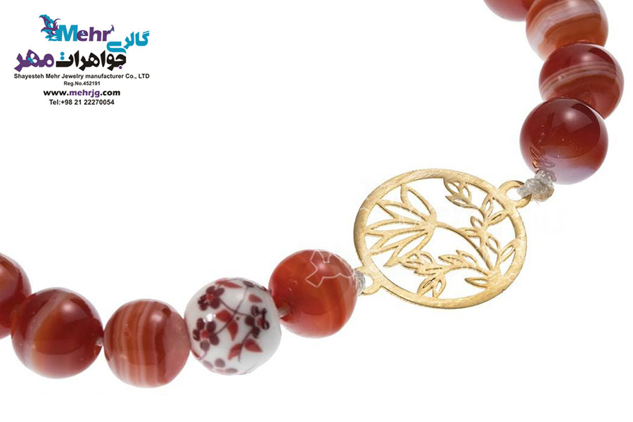 دستبند طلا و سنگ - طرح برگ