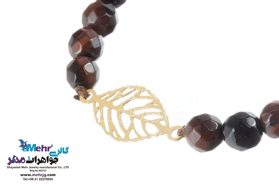 دستبند طلا و سنگ - طرح برگ