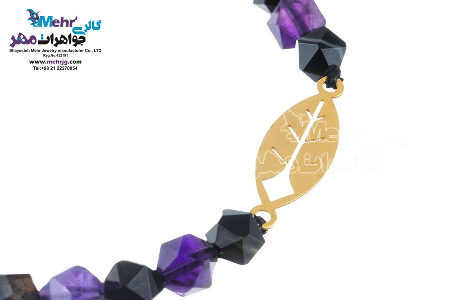 دستبند طلا و سنگ - طرح برگ