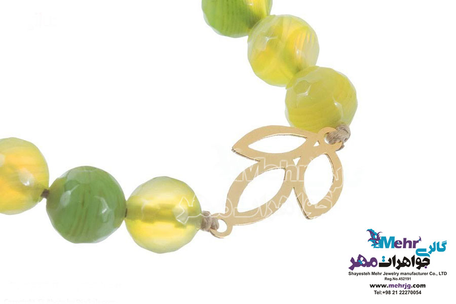 دستبند طلا و سنگ - طرح برگ