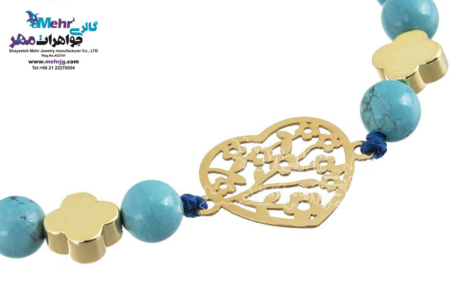 دستبند طلا و سنگ - طرح قلب و گل