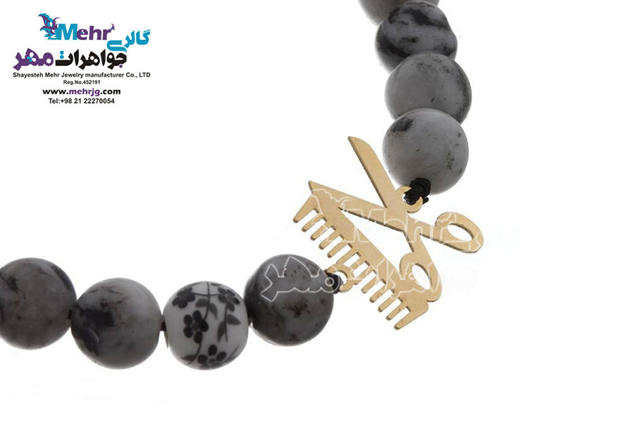 دستبند طلا و سنگ - طرح شانه و قیچی