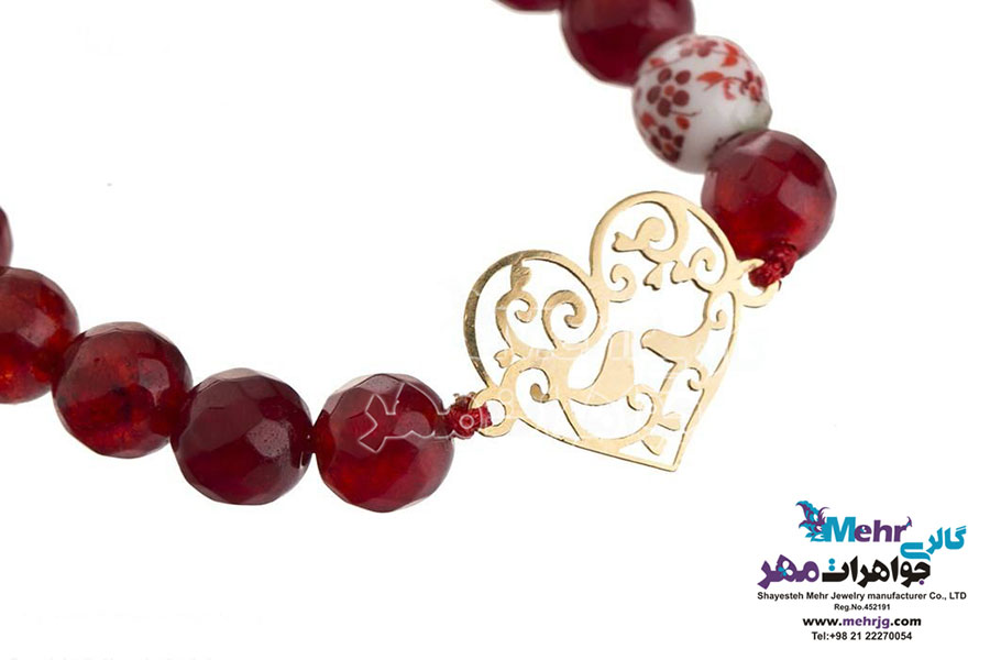 دستبند طلا و سنگ - طرح پرنده و شاخه