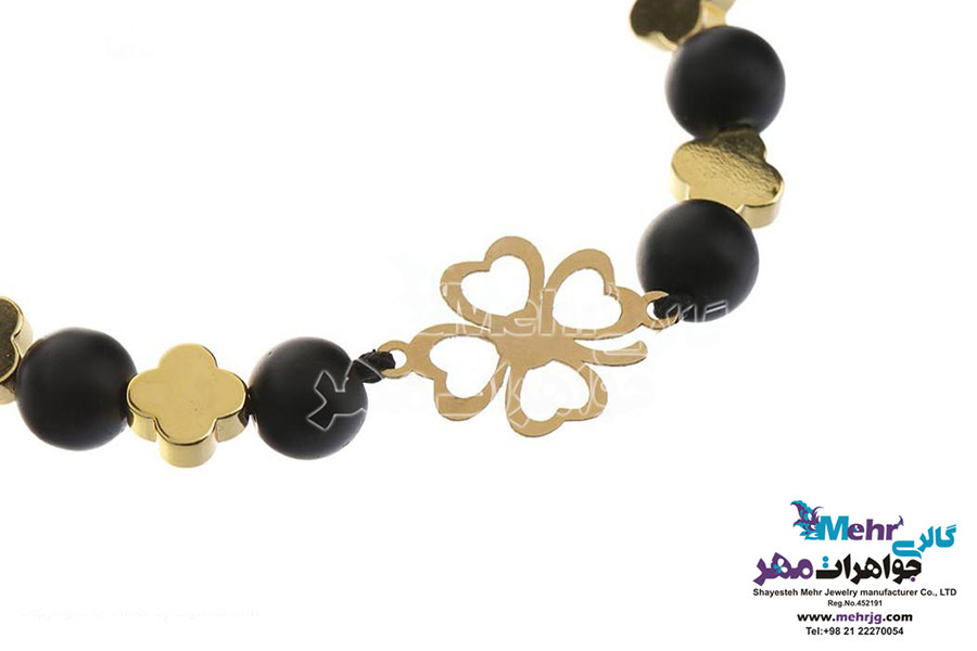 دستبند طلا و سنگ - طرح شبدر چهار برگ