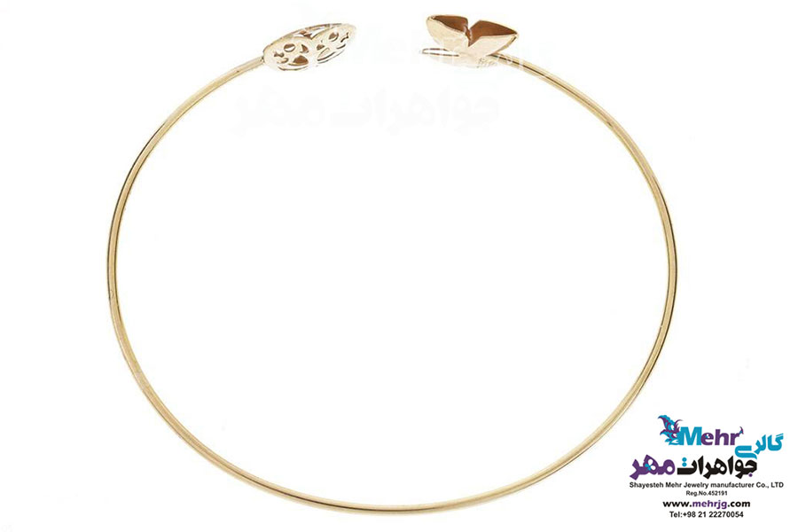 دستبند النگویی طلا - طرح قلب و پروانه