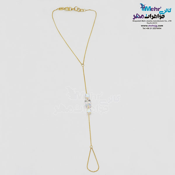 دستبند انگشتری طلا - سنگ سواروسکی مکعب