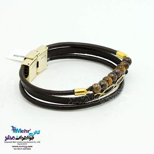 دستبند طلا و چرم - طرح هندسی