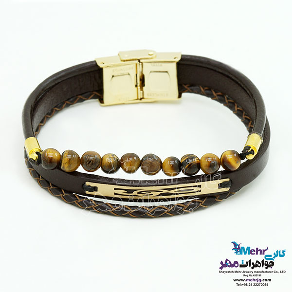 دستبند طلا و چرم - طرح نت سل