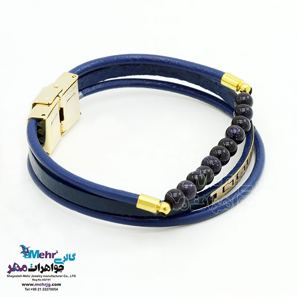 دستبند طلا و چرم - طرح پلکانی