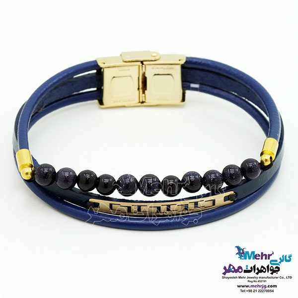 دستبند طلا و چرم - طرح پلکانی