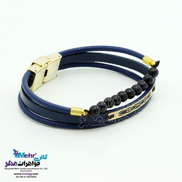 دستبند طلا و چرم - طرح هندسی