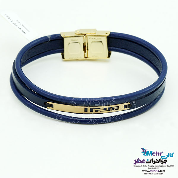 دستبند طلا و چرم - طرح پلکانی