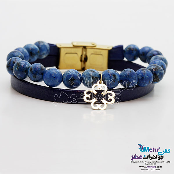 دستبند طلا و سنگ - طرح شبدر چهار برگ