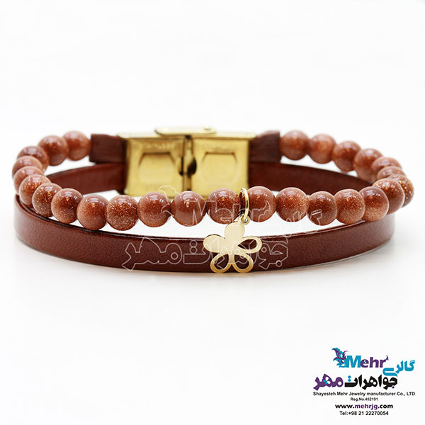 دستبند طلا و سنگ - طرح گل