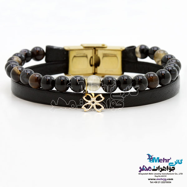 دستبند طلا و سنگ - طرح شبدر چهار برگ