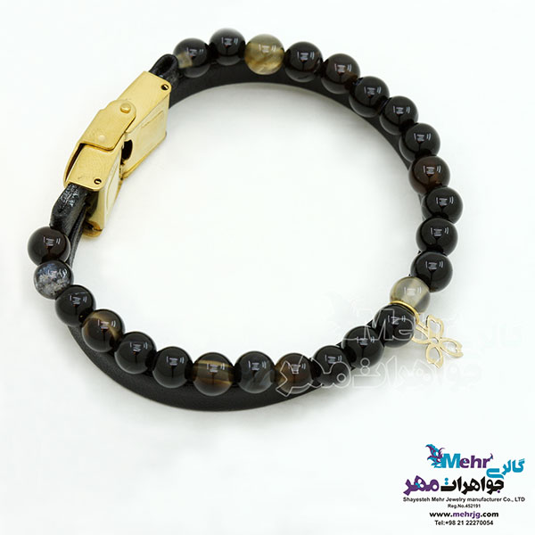 دستبند طلا و سنگ - طرح شبدر چهار برگ