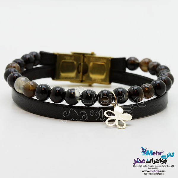 دستبند طلا و سنگ - طرح گل