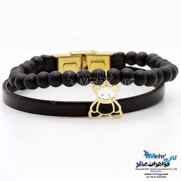دستبند طلا و سنگ - طرح خرس