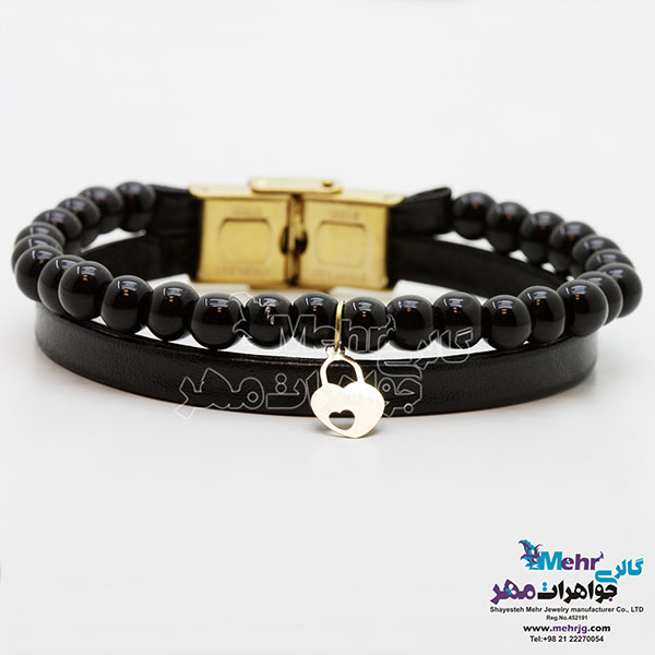 دستبند طلا و سنگ - طرح قلب و قفل
