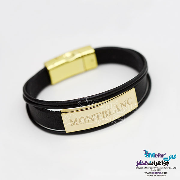 دستبند طلا و چرم - طرح مون بلان