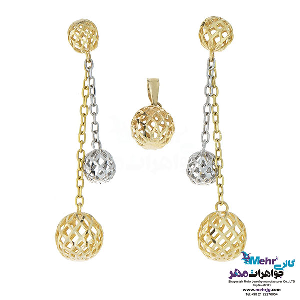 نیم ست طلا - آویز و گوشواره - طرح گوی توری