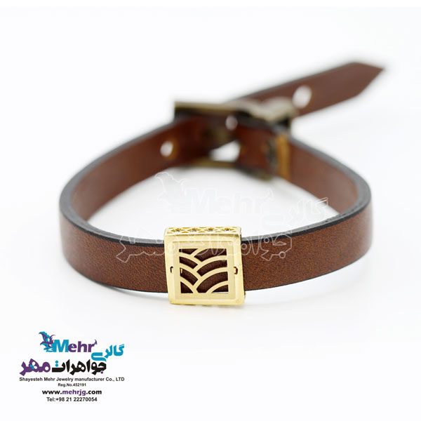 دستبند طلا و چرم - طرح هندسی