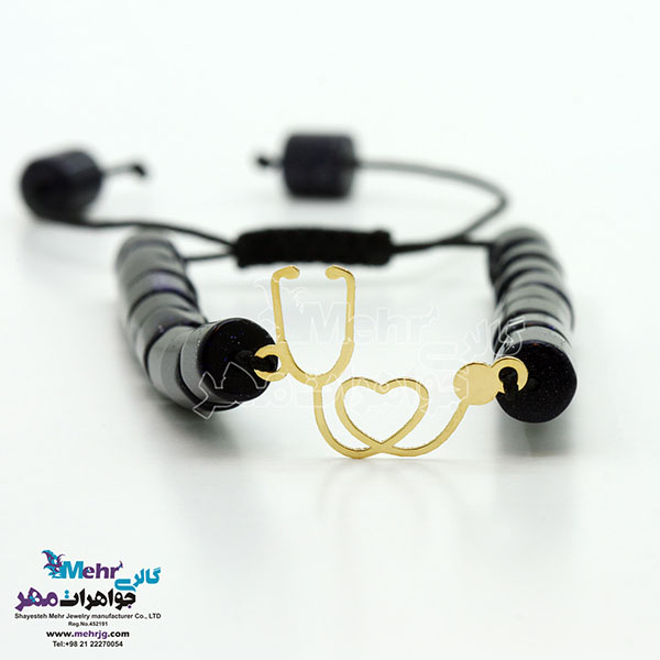 دستبند طلا و سنگ - طرح گوشی پزشکی