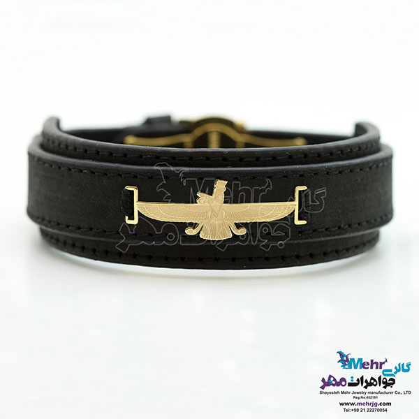 دستبند طلا و چرم - طرح فروهر