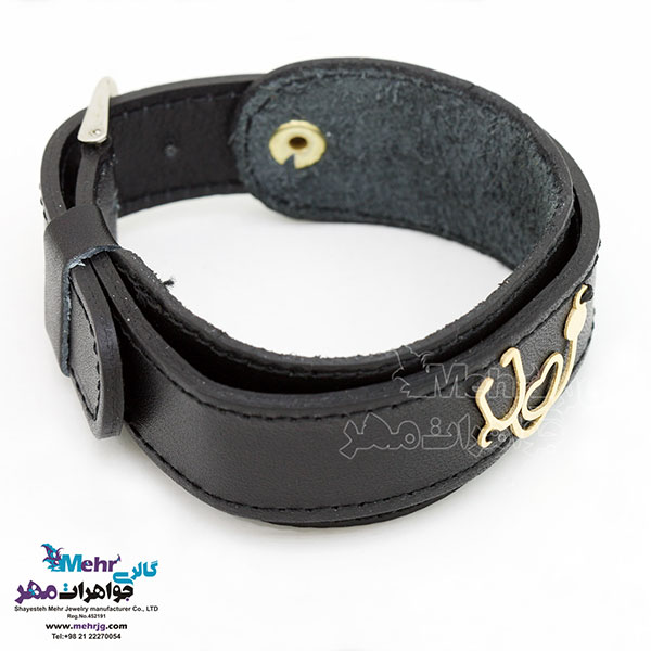 دستبند طلا و چرم - طرح گوشی پزشکی