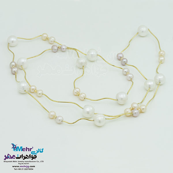 گردنبند رولباسی طلا - طرح مروارید نشان