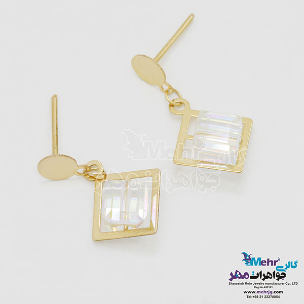 نیم ست طلا - آویز و گوشواره - سنگ سواروسکی مکعب