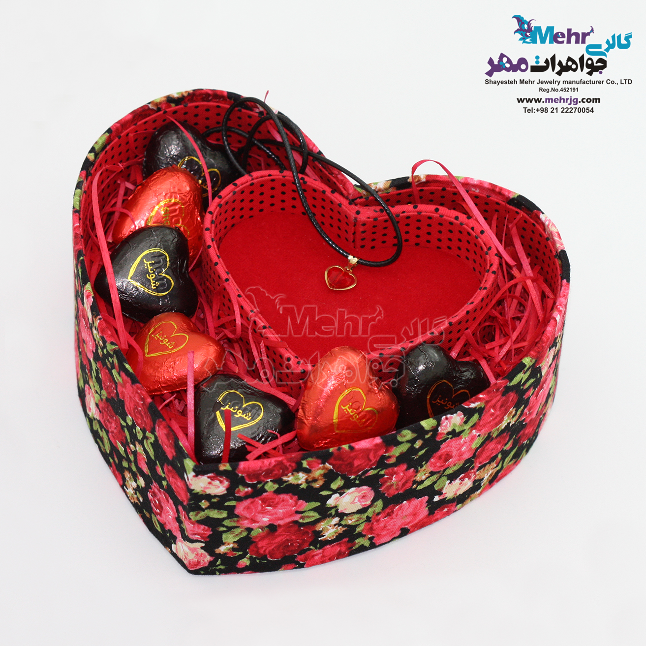 گردنبند طلا و چرم - سنگ سواروسکی قلب همراه با پک قلبی