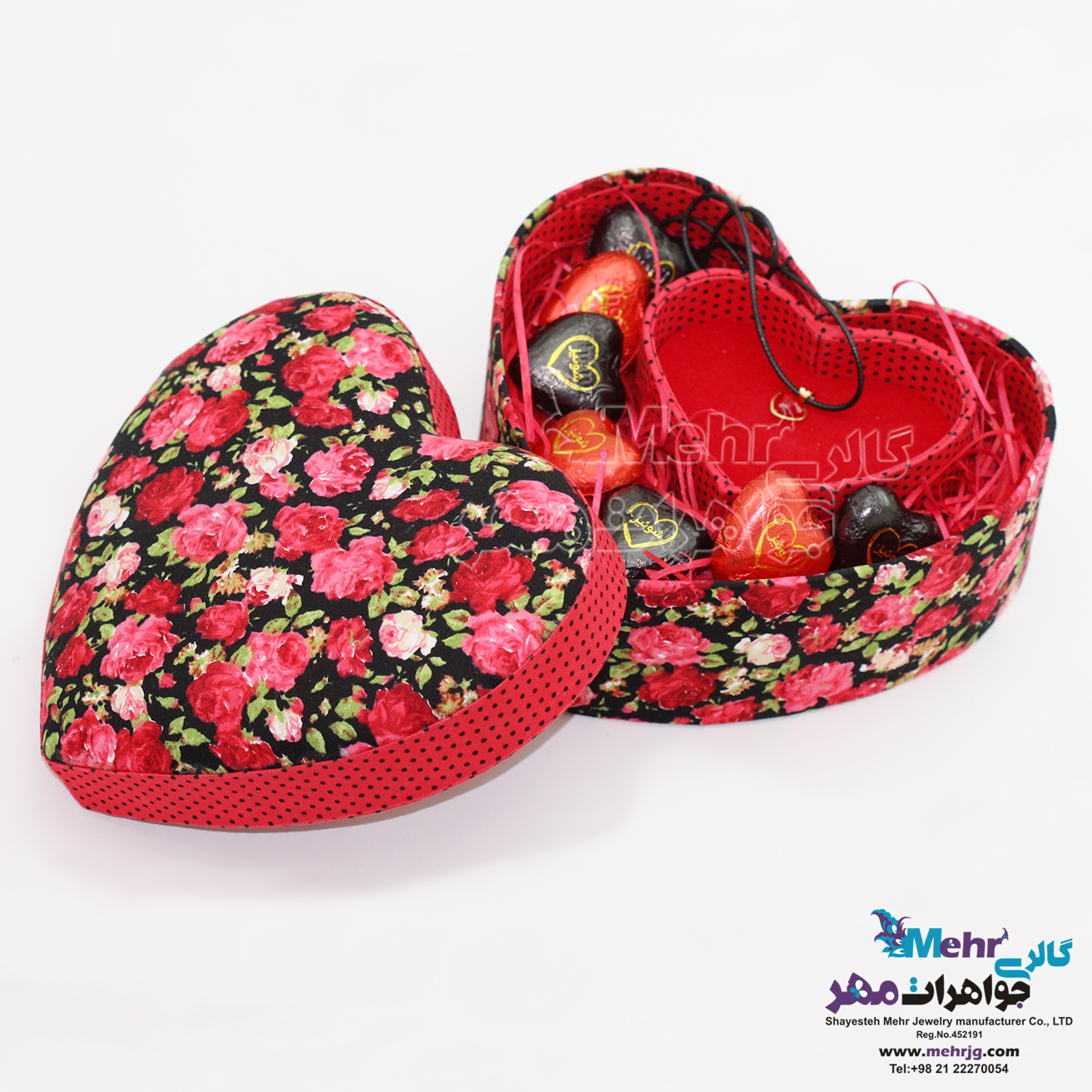 گردنبند طلا و چرم - سنگ سواروسکی قلب همراه با پک قلبی