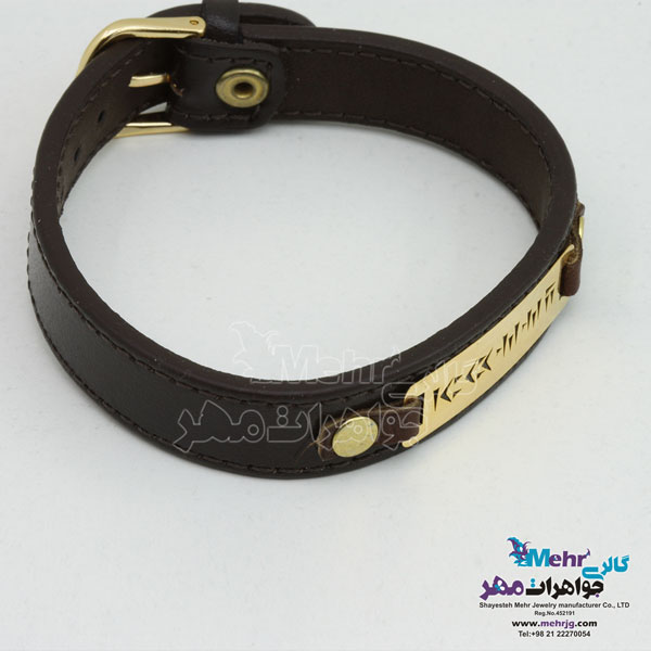 دستبند طلا و چرم - طرح خط میخی